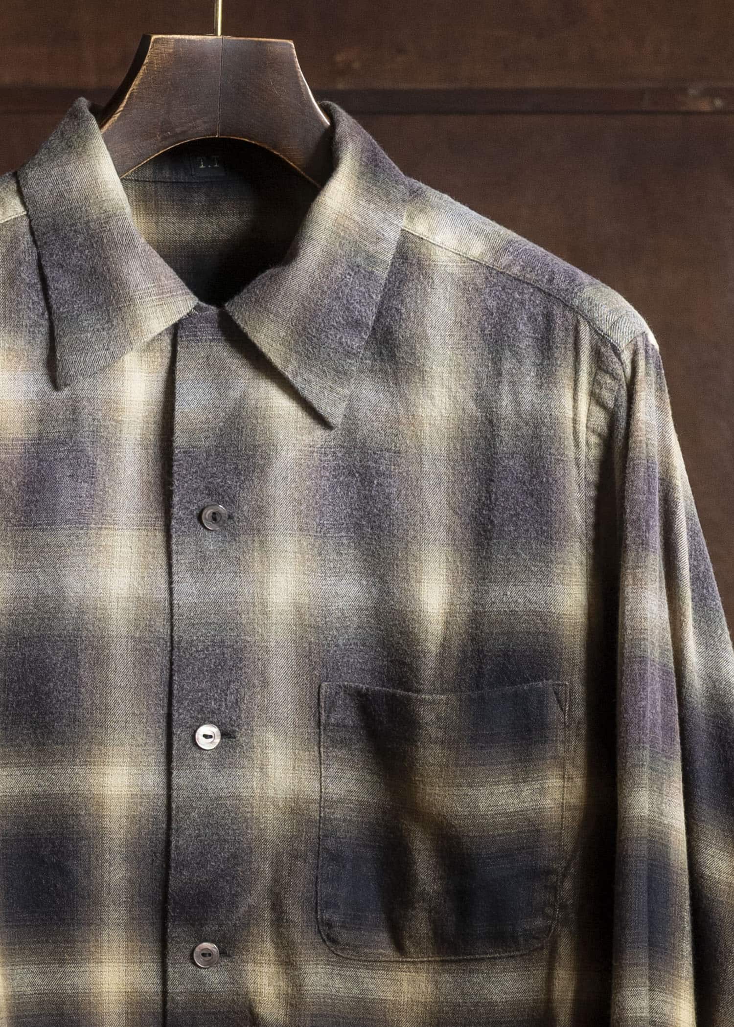 Taiga Takahashi Lot.101 Open Collar Shirt BLEACHED BEIGE PLAID