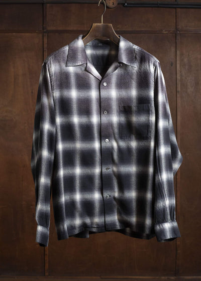 Taiga Takahashi Lot.101-Gray Plaid Open Collar Shirt BLEACHED GRAY PLAID