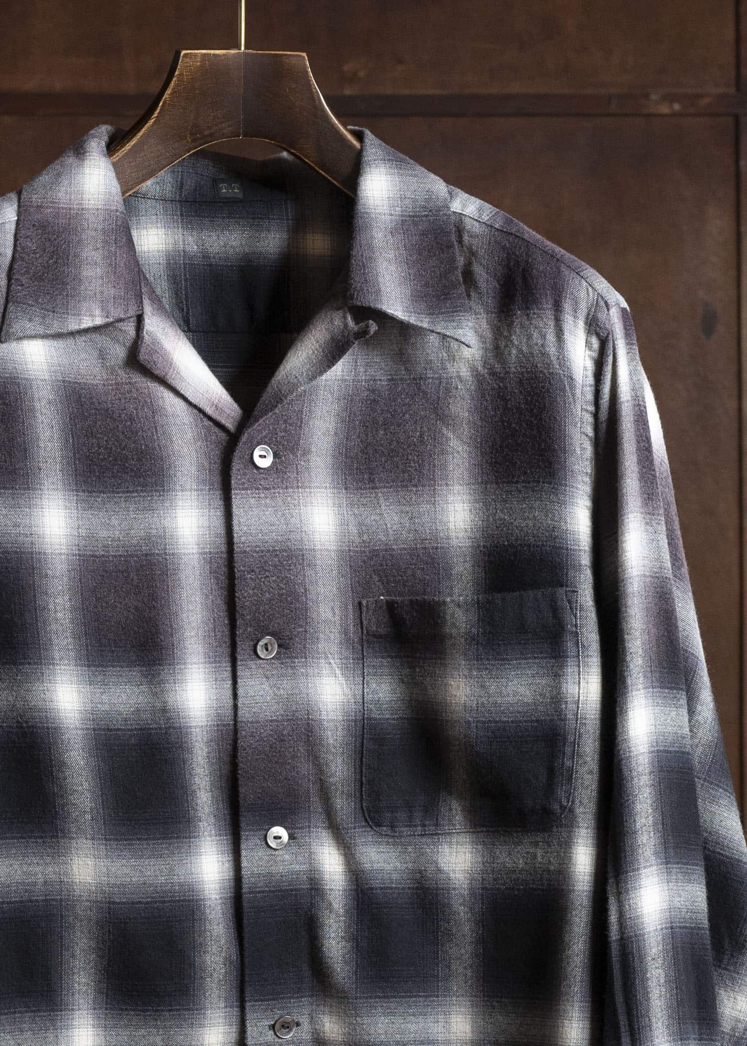 Taiga Takahashi Lot.101-Gray Plaid Open Collar Shirt BLEACHED GRAY PLAID