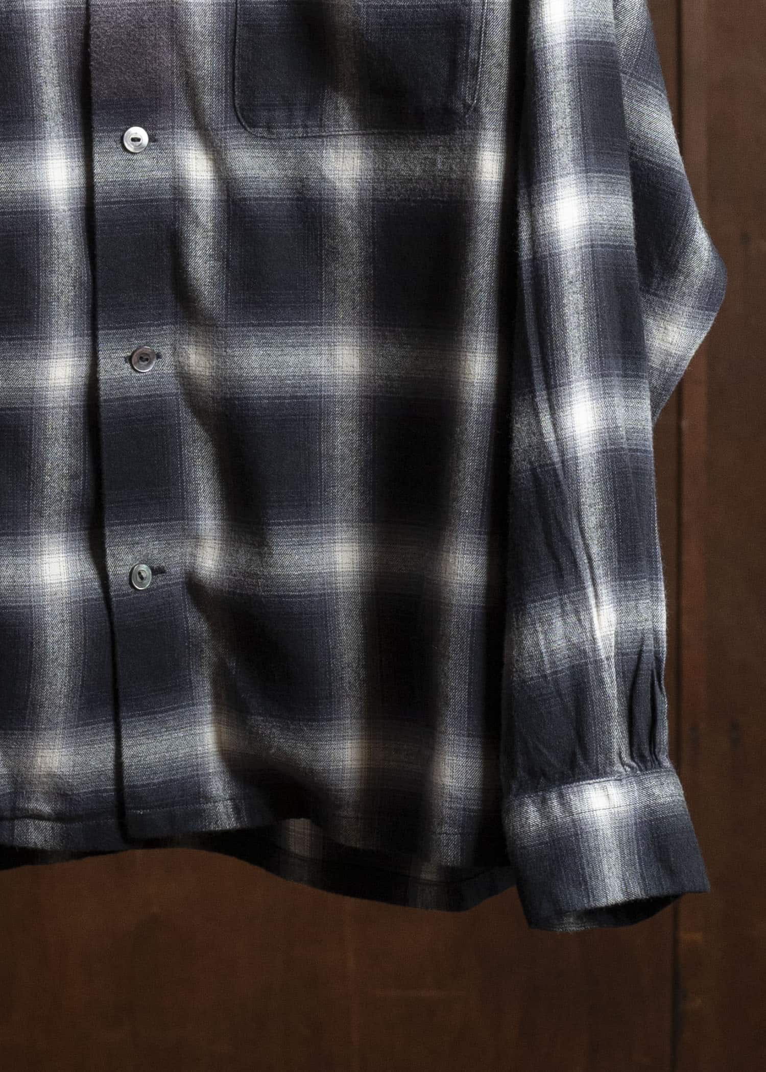 Taiga Takahashi Lot.101-Gray Plaid Open Collar Shirt BLEACHED GRAY PLAID