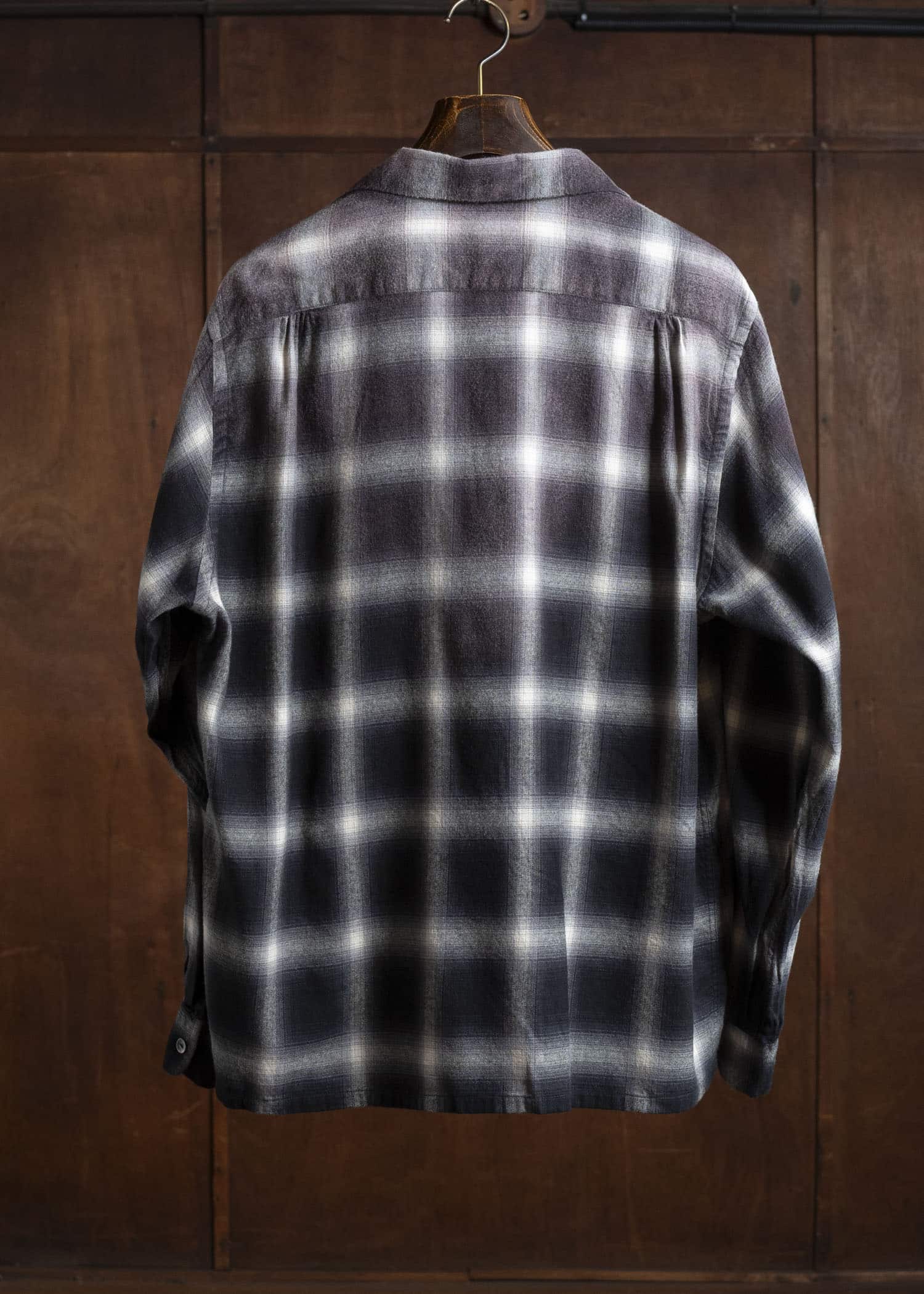 Taiga Takahashi Lot.101-Gray Plaid Open Collar Shirt BLEACHED GRAY PLAID
