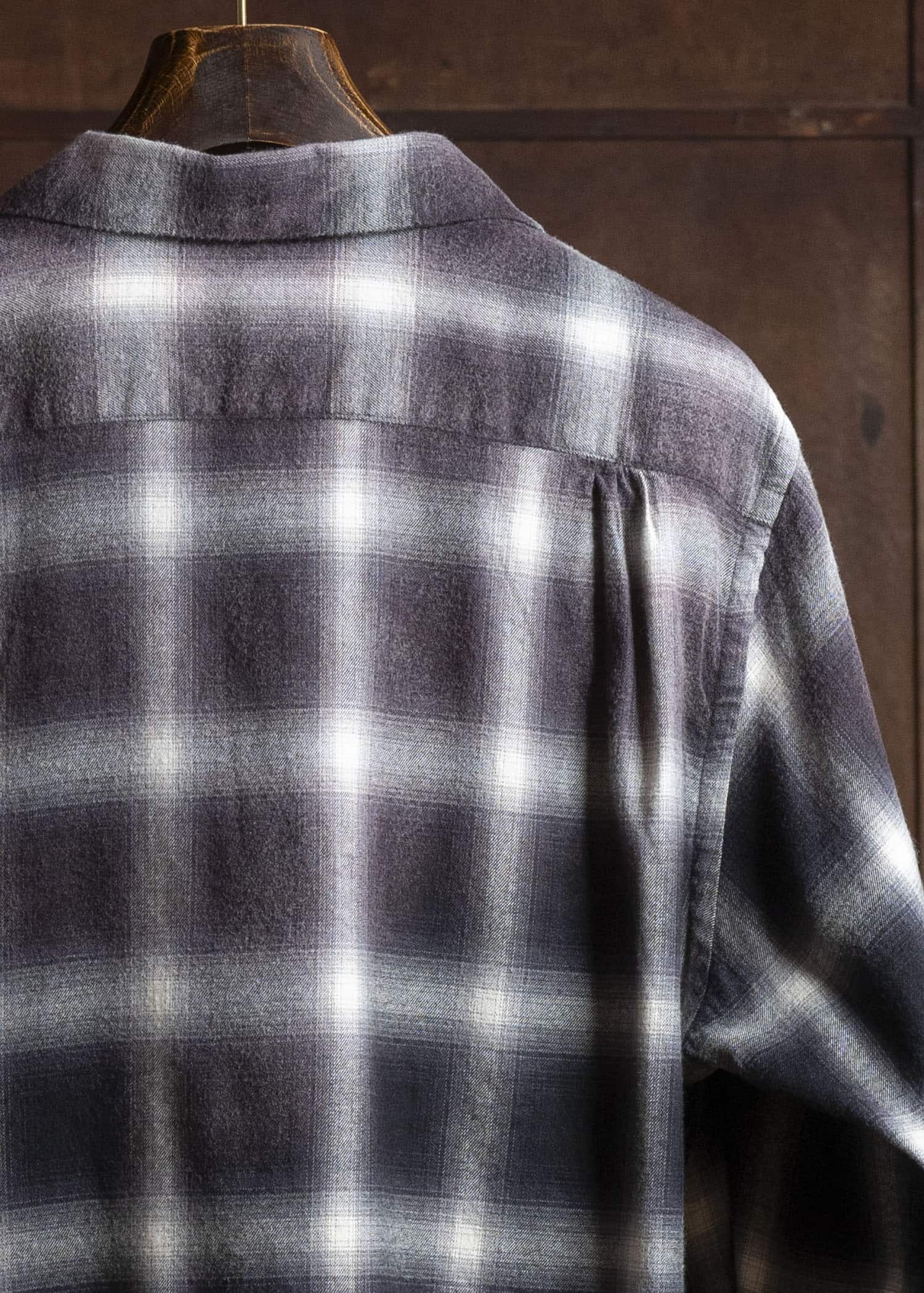 Taiga Takahashi Lot.101-Gray Plaid Open Collar Shirt BLEACHED GRAY PLAID