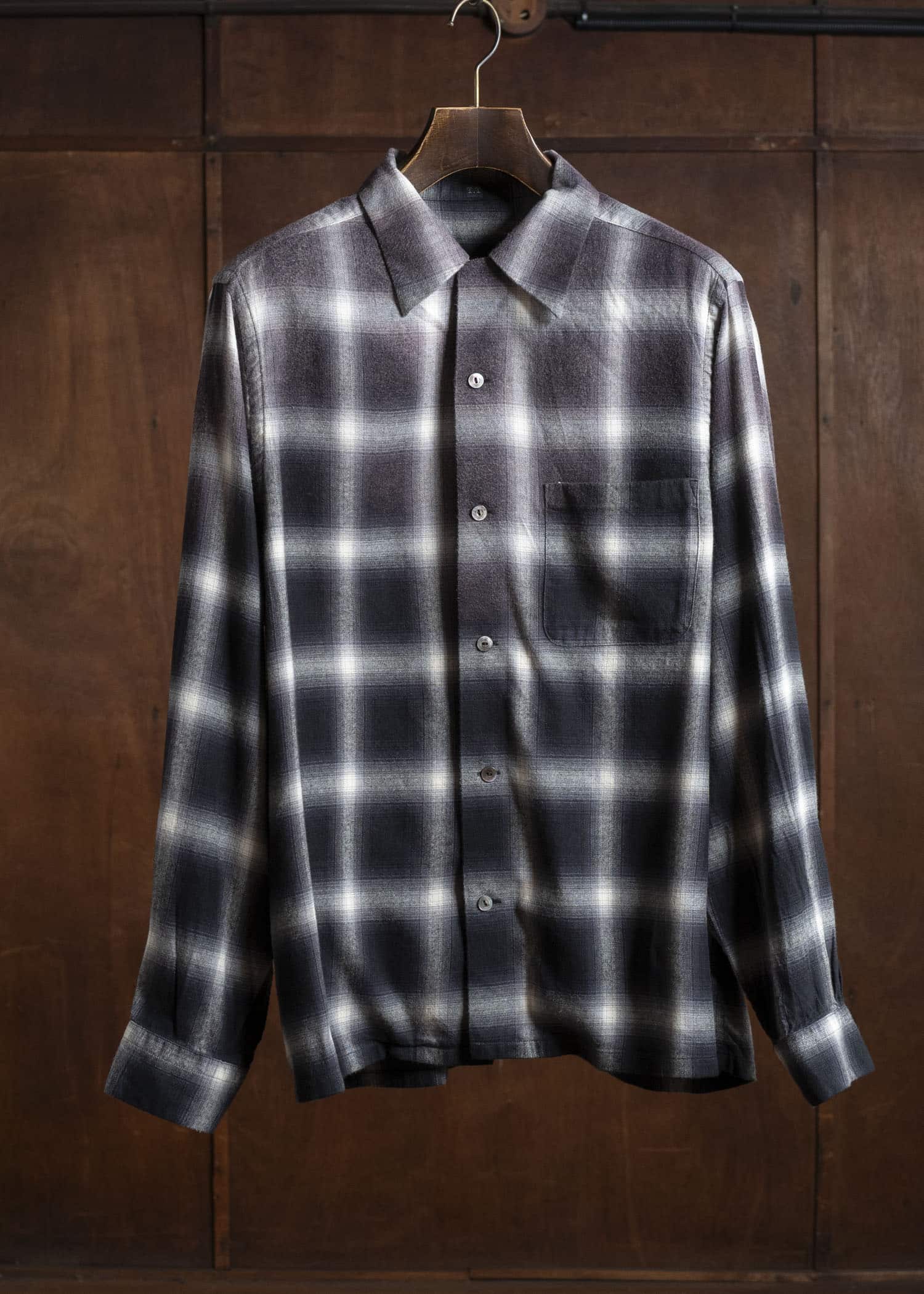 Taiga Takahashi Lot.101-Gray Plaid Open Collar Shirt BLEACHED GRAY PLAID