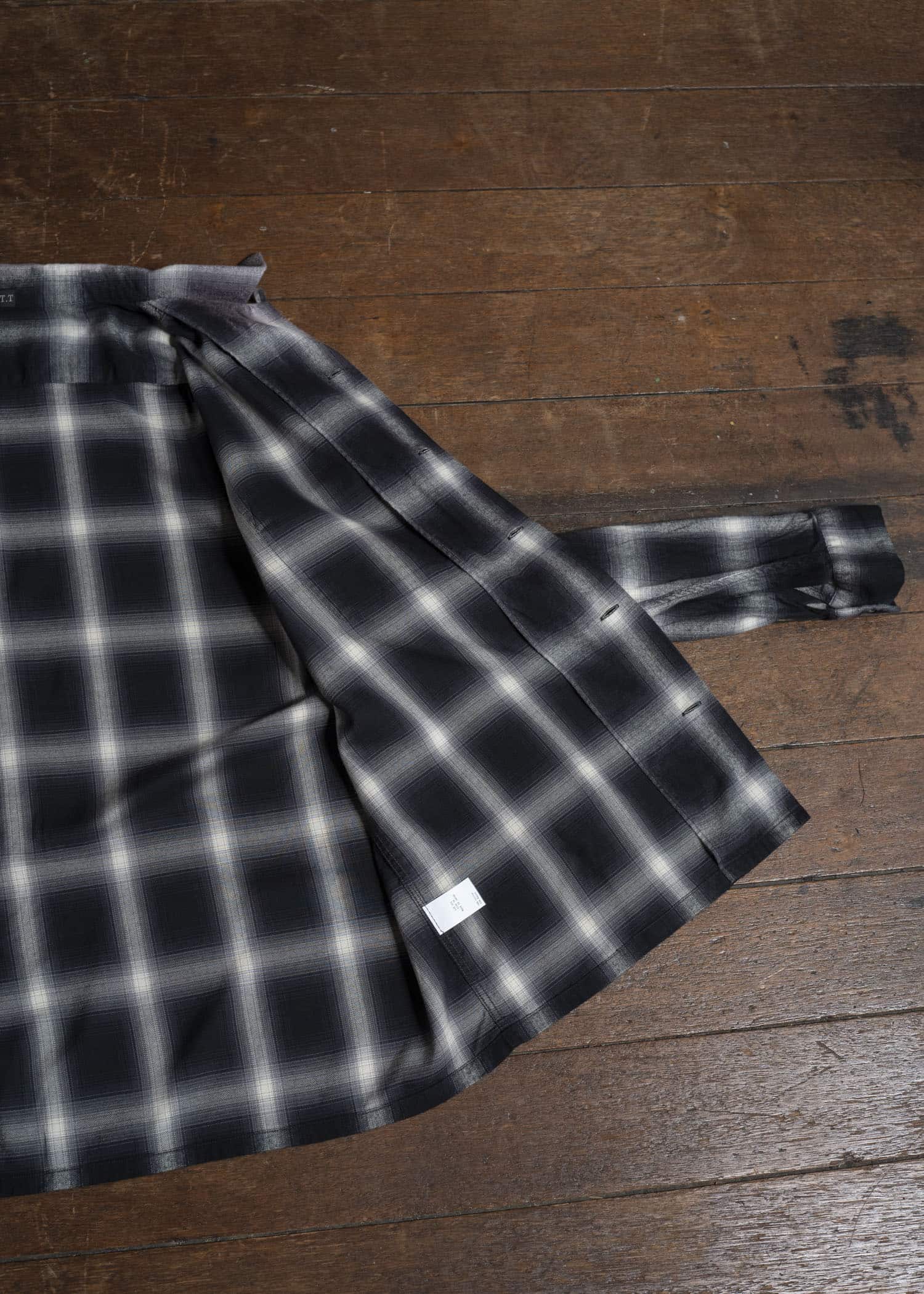 Taiga Takahashi Lot.101-Gray Plaid Open Collar Shirt BLEACHED GRAY PLAID