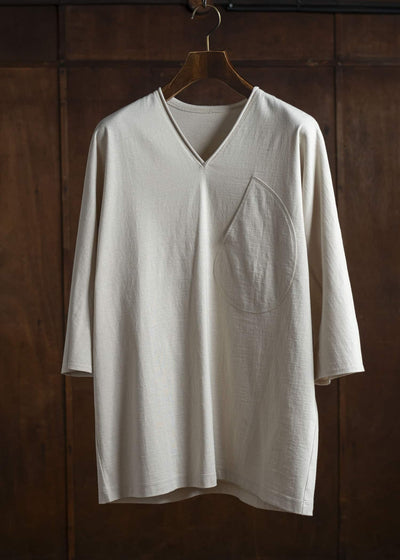 Jurgen Lehl D-pocket V-neck pullover in off-white J0152UBM502-5