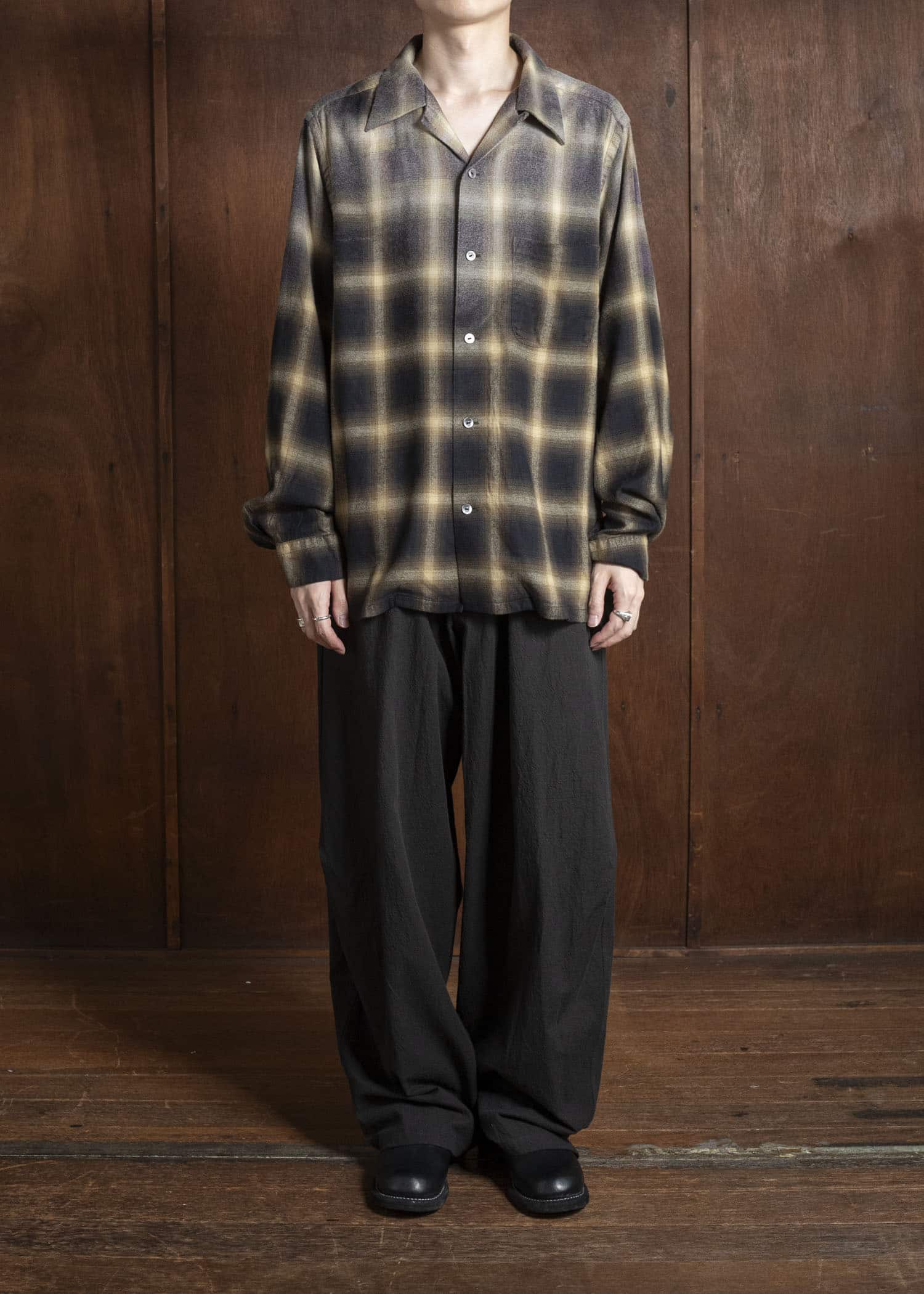 Taiga Takahashi Lot.101 Open Collar Shirt BLEACHED BEIGE PLAID