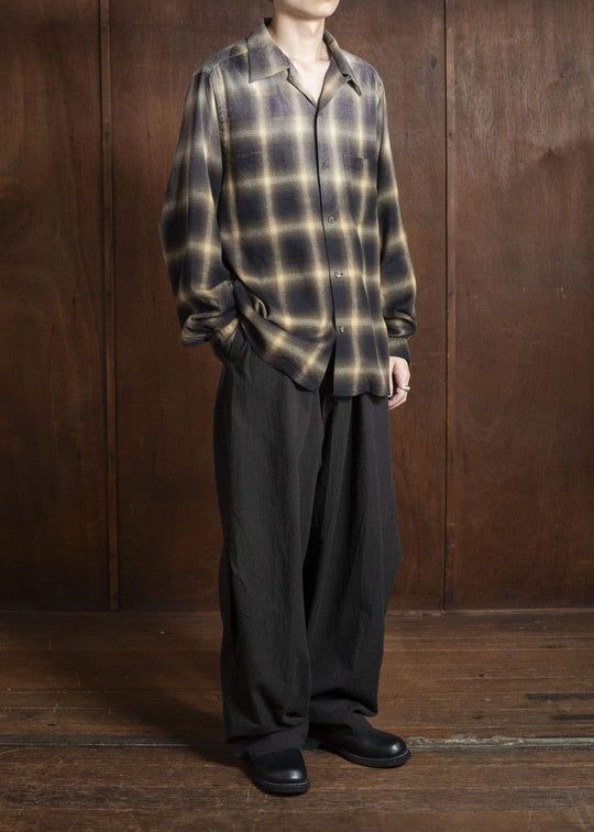 Taiga Takahashi Lot.101 Open Collar Shirt BLEACHED BEIGE PLAID