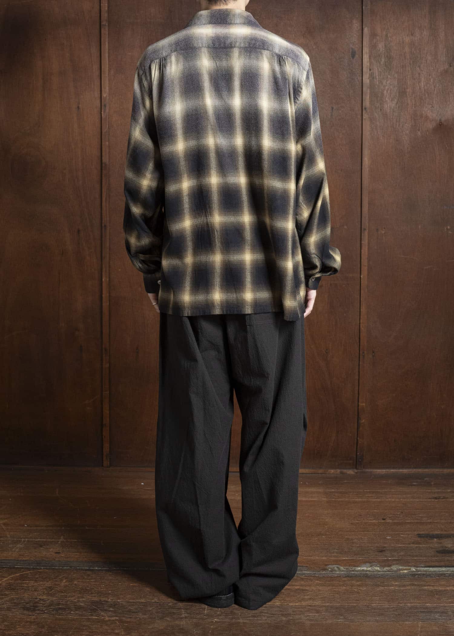 Taiga Takahashi Lot.101 Open Collar Shirt BLEACHED BEIGE PLAID