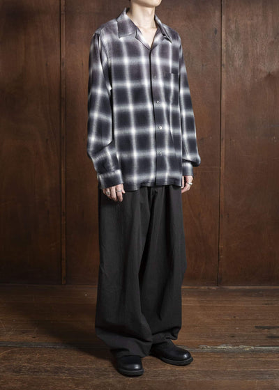 Taiga Takahashi Lot.101-Gray Plaid Open Collar Shirt BLEACHED GRAY PLAID