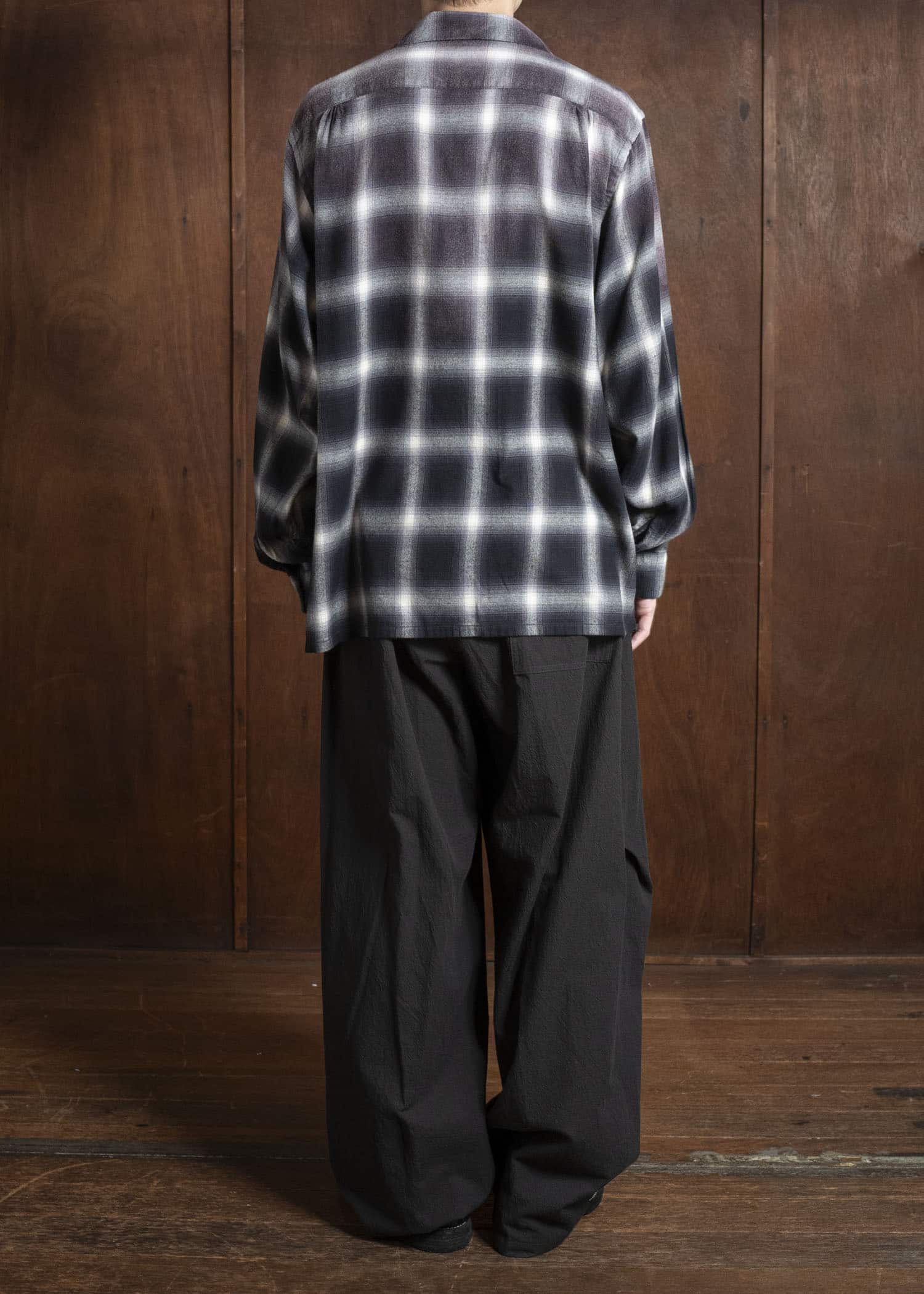 Taiga Takahashi Lot.101-Gray Plaid Open Collar Shirt BLEACHED GRAY PLAID