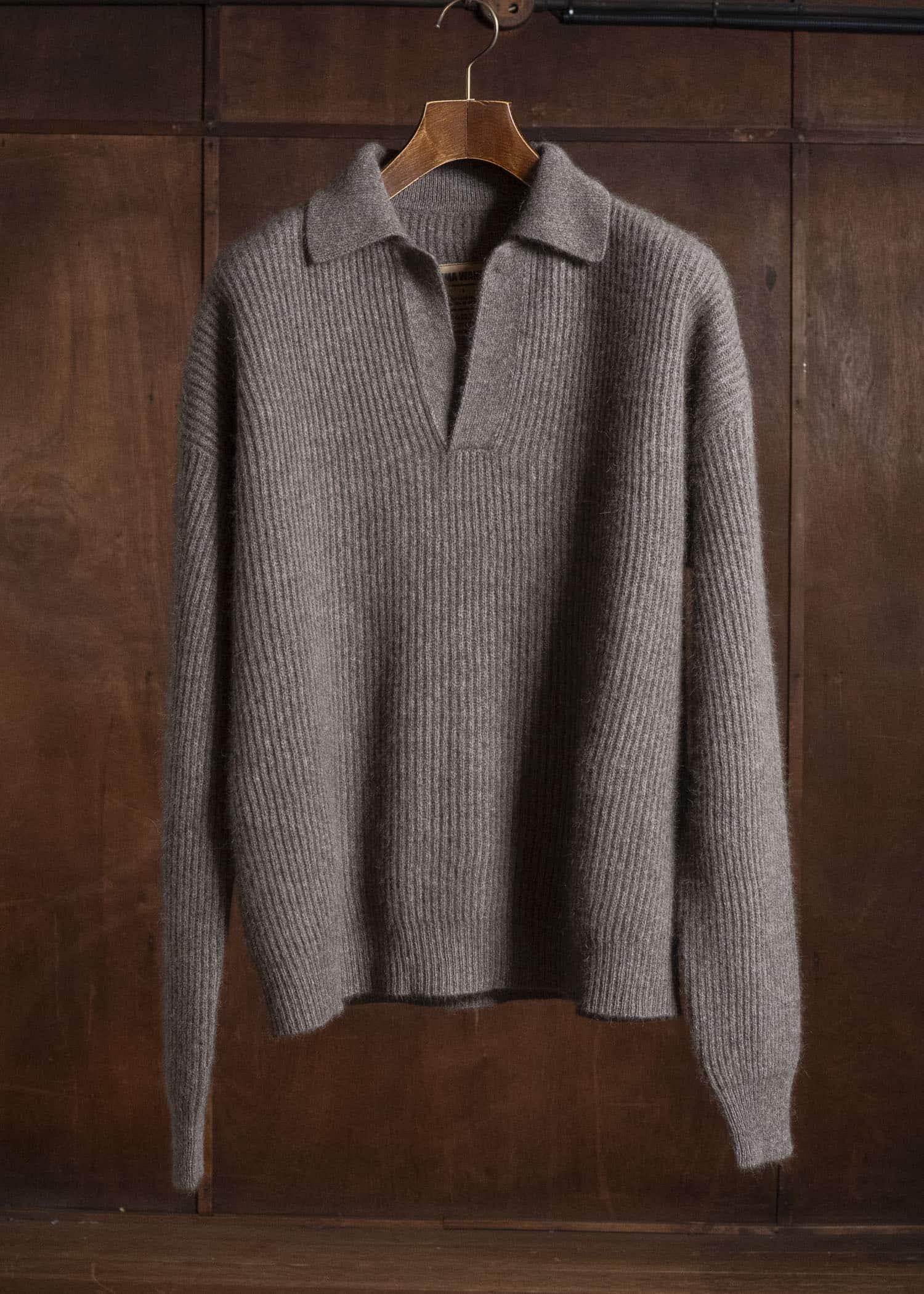 UMA WANG UK7565 LONG SLEEVE POLO uw600 - brown