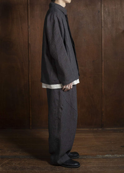 Jurgen Lehl Linen Shrink Long Pants Black Brown J0152FPM503-99