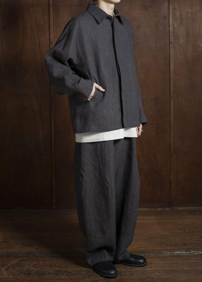 Jurgen Lehl Linen Shrink Short Blouson Black Brown J0152FJM502-99