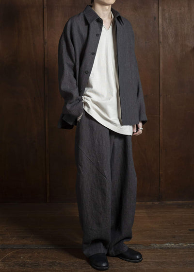 Jurgen Lehl Linen Shrink Long Pants Black Brown J0152FPM503-99