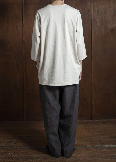 Jurgen Lehl D-pocket V-neck pullover in off-white J0152UBM502-5