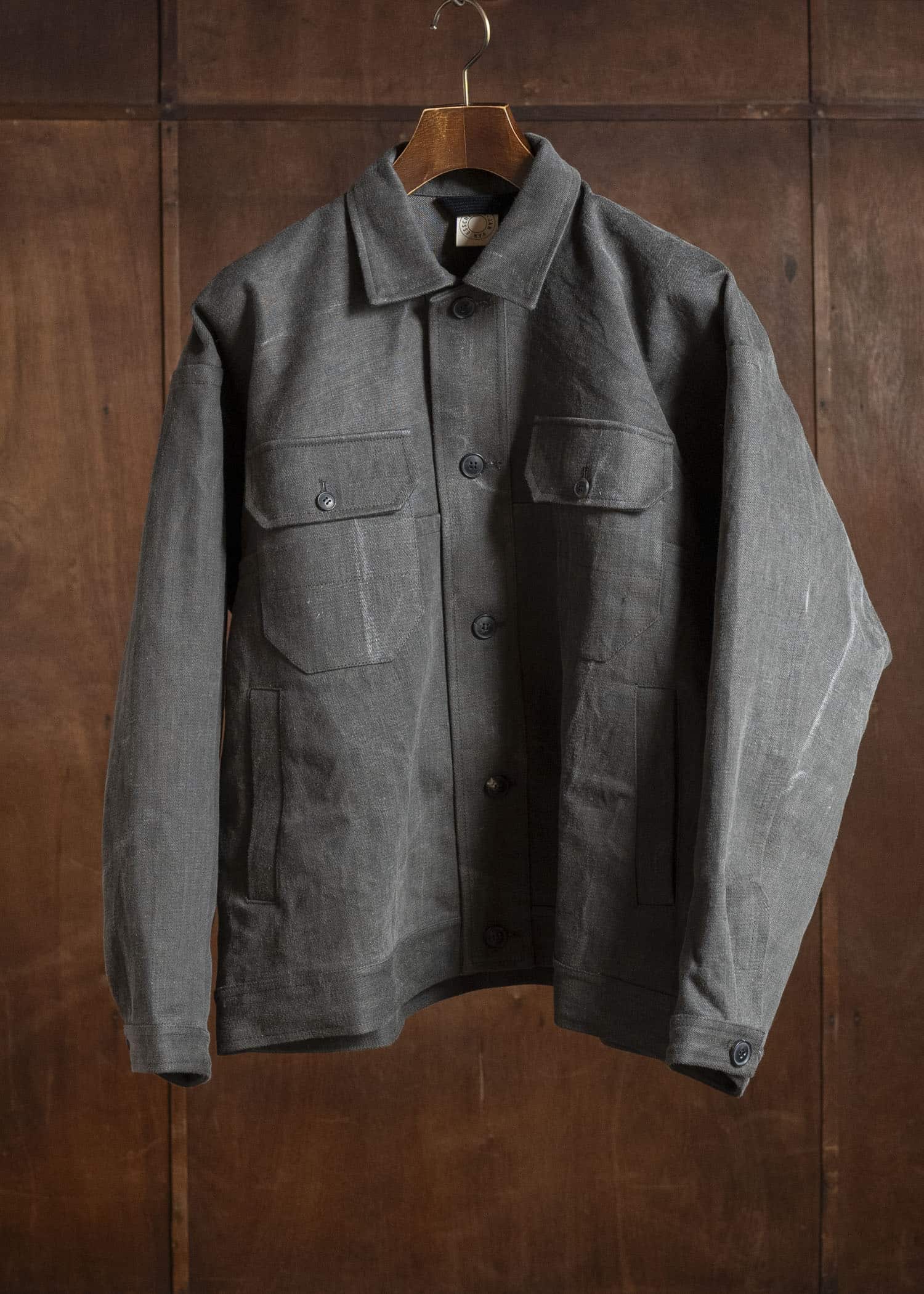 JAN-JAN VAN ESSCHE JACKET#64 DENIM STYLE WORKWEAR JACKET WITH YOKE, UNLINED Cotton Hemp Denim | Sumi Kakishibu