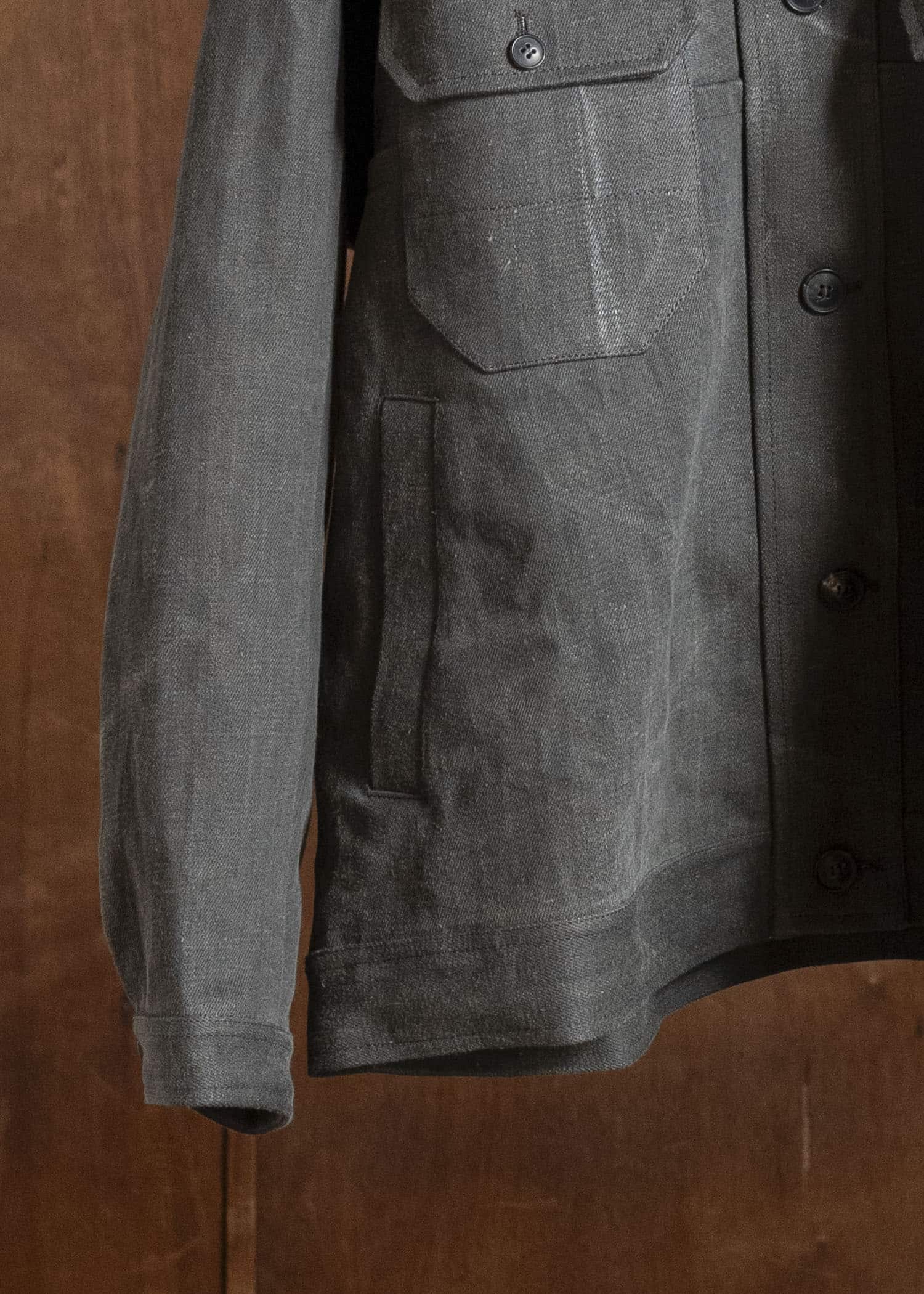 JAN-JAN VAN ESSCHE JACKET#64 DENIM STYLE WORKWEAR JACKET WITH YOKE, UNLINED Cotton Hemp Denim | Sumi Kakishibu