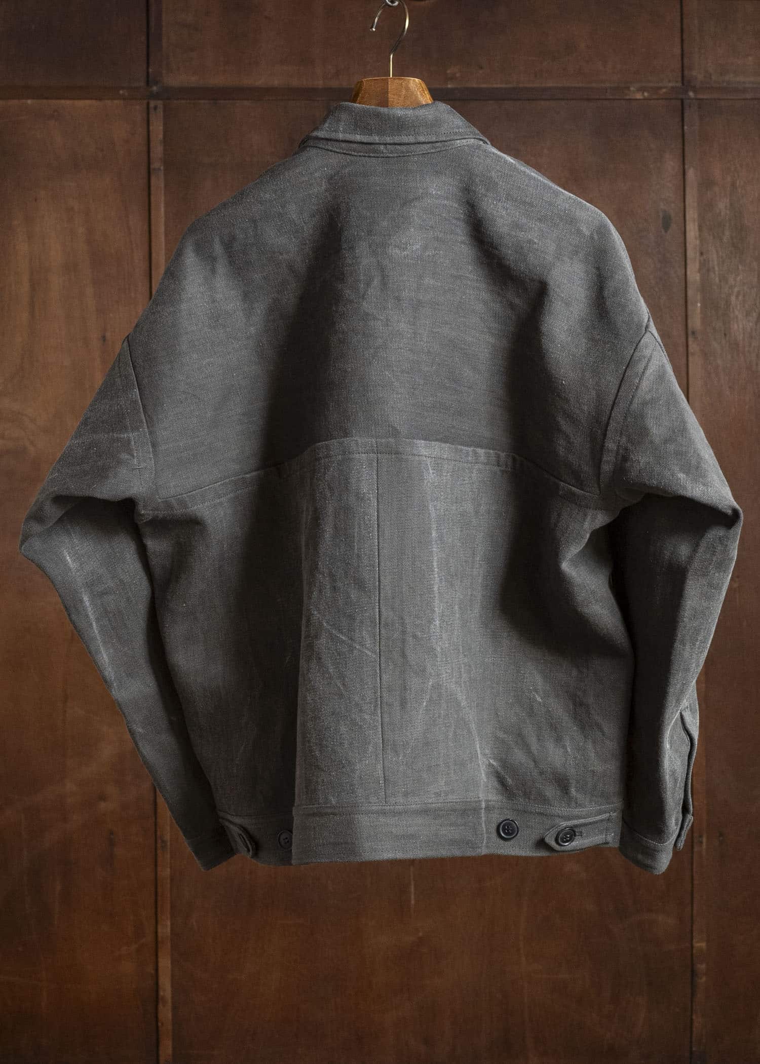 JAN-JAN VAN ESSCHE JACKET#64 DENIM STYLE WORKWEAR JACKET WITH YOKE, UNLINED Cotton Hemp Denim | Sumi Kakishibu