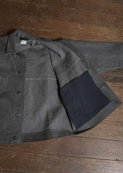 JAN-JAN VAN ESSCHE JACKET#64 DENIM STYLE WORKWEAR JACKET WITH YOKE, UNLINED Cotton Hemp Denim | Sumi Kakishibu
