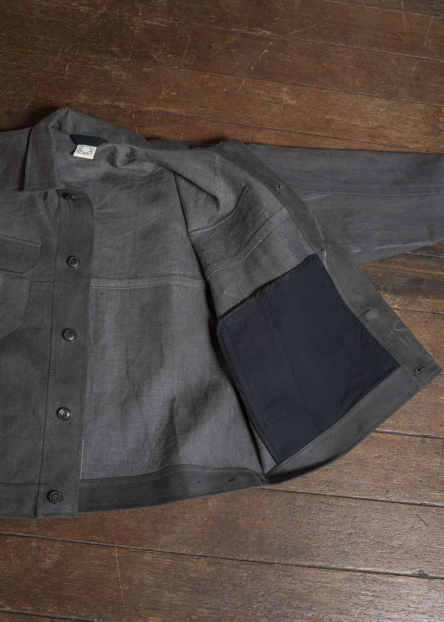 JAN-JAN VAN ESSCHE JACKET#64 DENIM STYLE WORKWEAR JACKET WITH YOKE, UNLINED Cotton Hemp Denim | Sumi Kakishibu