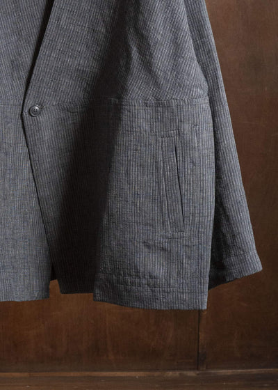 JAN-JAN VAN ESSCHE JACKET#63 OVERSIZED BLAZER WITH JET POCKETS, UNLINED Hemp Cloth | Dark Grey Striped