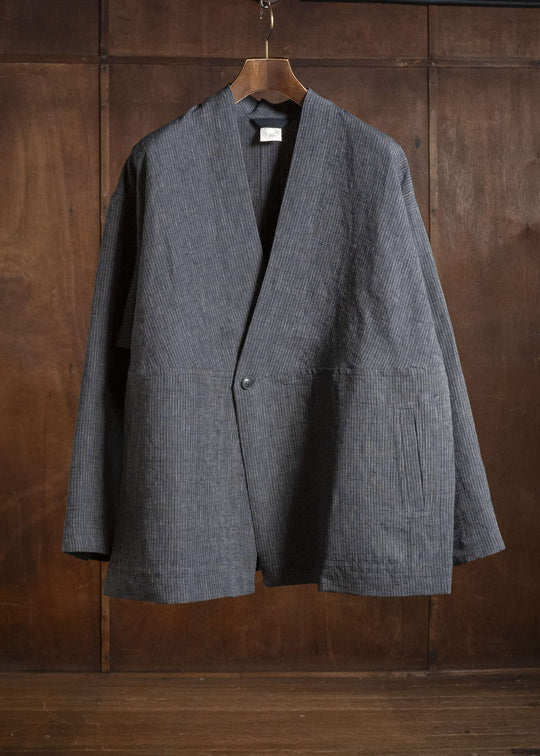 JAN-JAN VAN ESSCHE JACKET#63 OVERSIZED BLAZER WITH JET POCKETS, UNLINED Hemp Cloth | Dark Grey Striped