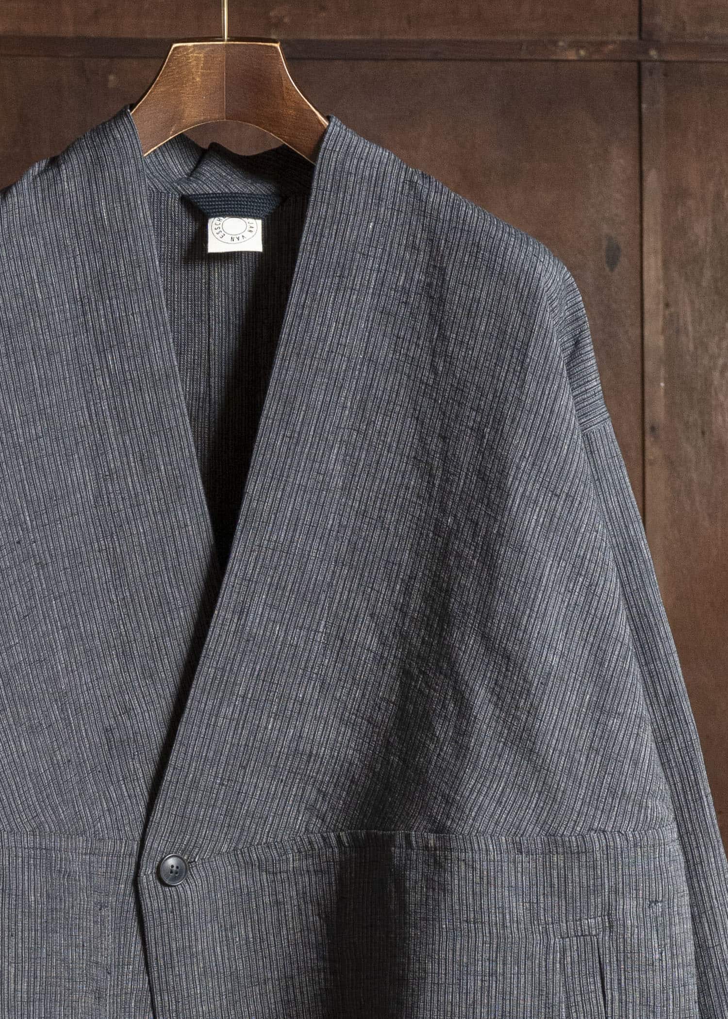 JAN-JAN VAN ESSCHE JACKET#63 OVERSIZED BLAZER WITH JET POCKETS, UNLINED Hemp Cloth | Dark Grey Striped