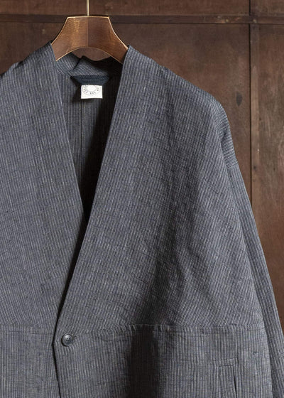 JAN-JAN VAN ESSCHE JACKET#63 OVERSIZED BLAZER WITH JET POCKETS, UNLINED Hemp Cloth | Dark Grey Striped