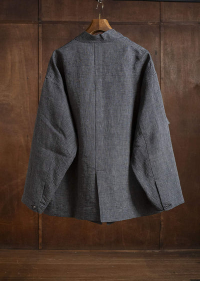 JAN-JAN VAN ESSCHE JACKET#63 OVERSIZED BLAZER WITH JET POCKETS, UNLINED Hemp Cloth | Dark Grey Striped