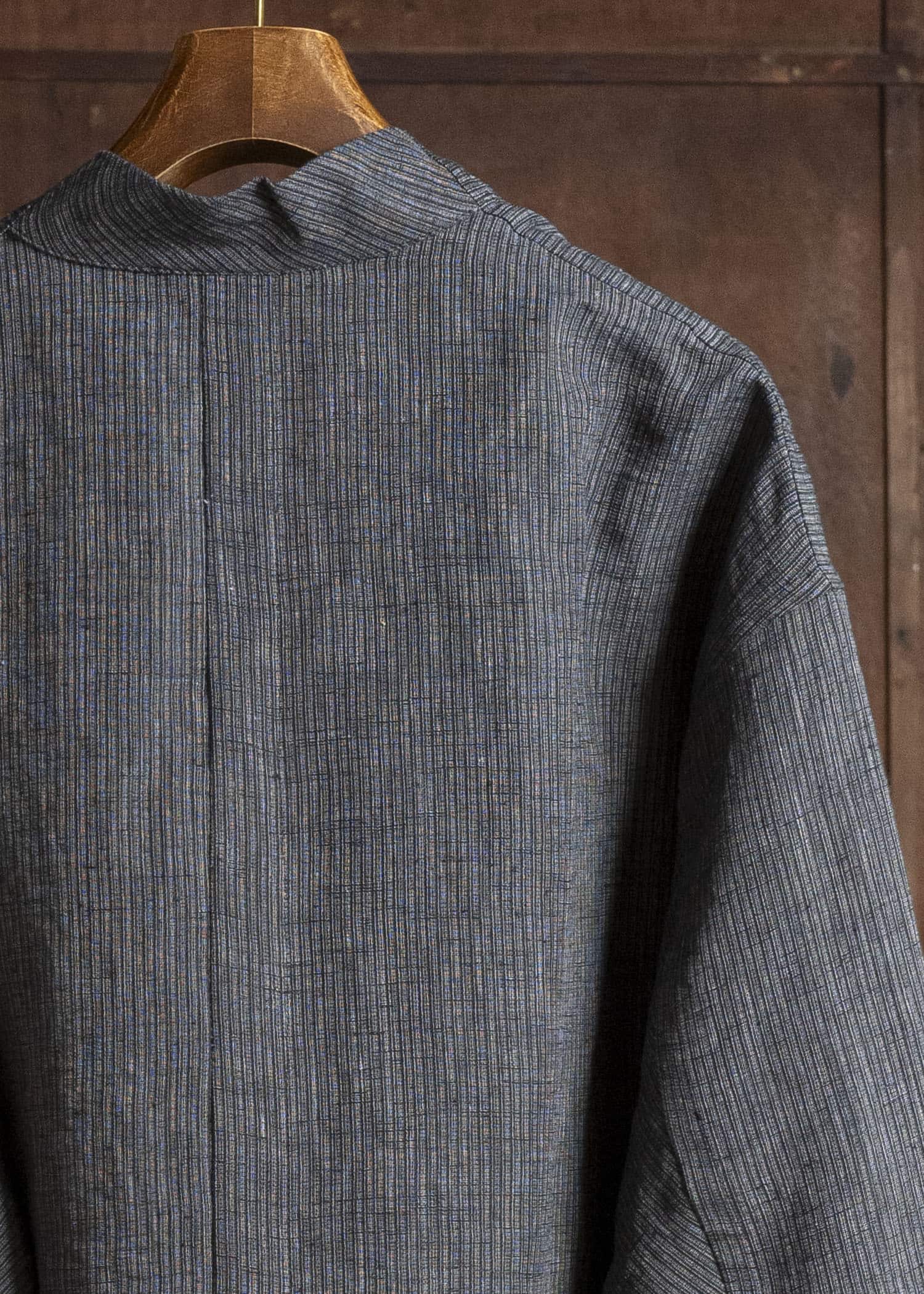 JAN-JAN VAN ESSCHE JACKET#63 OVERSIZED BLAZER WITH JET POCKETS, UNLINED Hemp Cloth | Dark Grey Striped