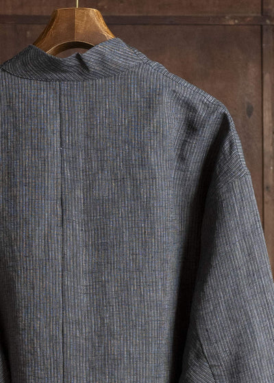JAN-JAN VAN ESSCHE JACKET#63 OVERSIZED BLAZER WITH JET POCKETS, UNLINED Hemp Cloth | Dark Grey Striped