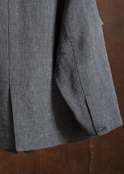JAN-JAN VAN ESSCHE JACKET#63 OVERSIZED BLAZER WITH JET POCKETS, UNLINED Hemp Cloth | Dark Grey Striped