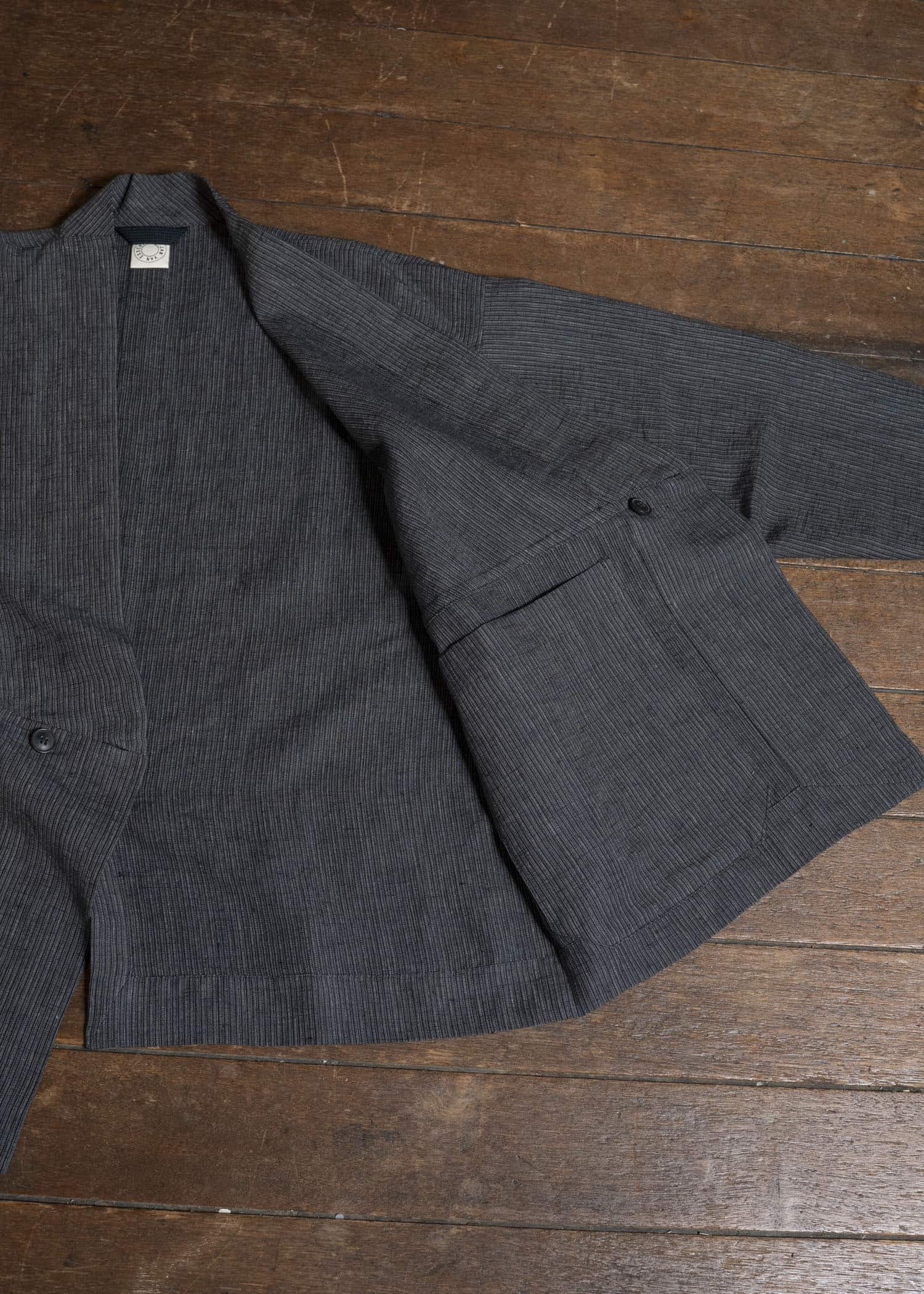 JAN-JAN VAN ESSCHE JACKET#63 OVERSIZED BLAZER WITH JET POCKETS, UNLINED Hemp Cloth | Dark Grey Striped
