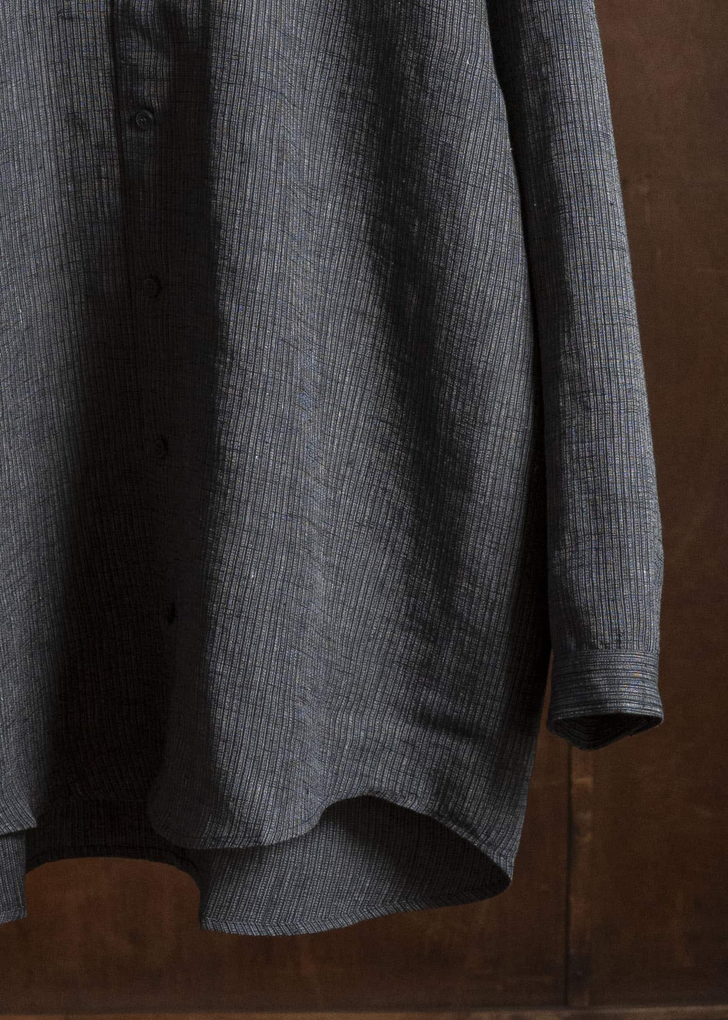 JAN-JAN VAN ESSCHE SHIRT#100 LOOSE DRESS SHIRT WITH CENTER BACK PLEAT Hemp Cloth | Dark Grey Striped