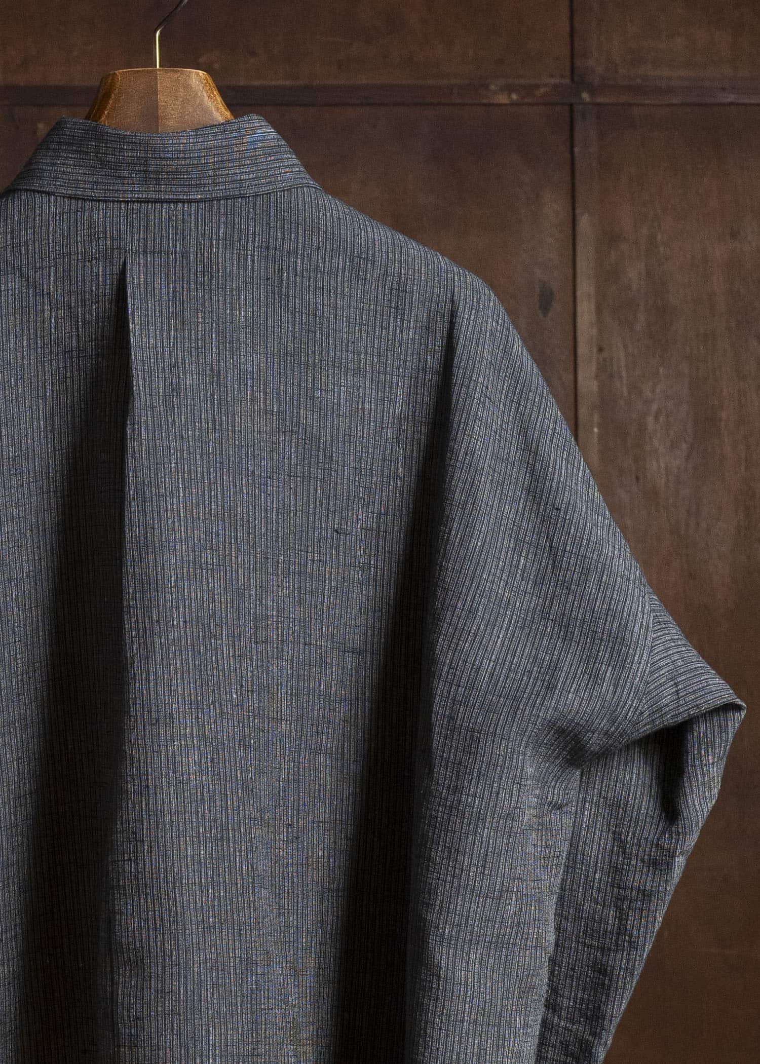 JAN-JAN VAN ESSCHE SHIRT#100 LOOSE DRESS SHIRT WITH CENTER BACK PLEAT Hemp Cloth | Dark Grey Striped