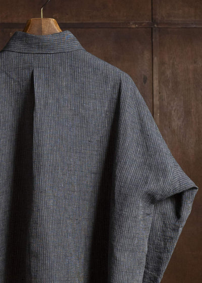JAN-JAN VAN ESSCHE SHIRT#100 LOOSE DRESS SHIRT WITH CENTER BACK PLEAT Hemp Cloth | Dark Grey Striped