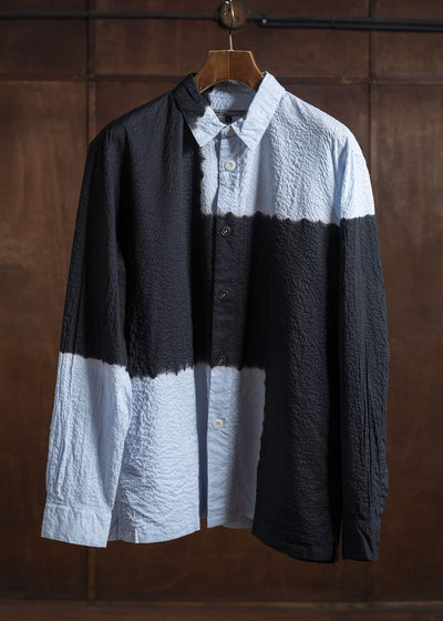 SUZUSAN Cotton Broad Hooded Jacket Madara Shibori 4066C-317-Black - Mist Blue