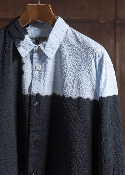 SUZUSAN Cotton Broad Hooded Jacket Madara Shibori 4066C-317-Black - Mist Blue