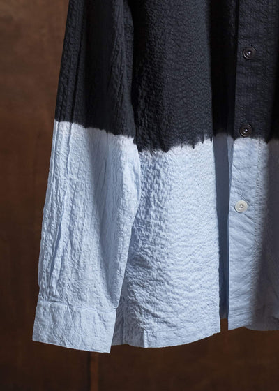 SUZUSAN Cotton Broad Hooded Jacket Madara Shibori 4066C-317-Black - Mist Blue