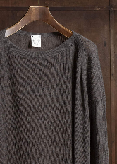 JAN-JAN VAN ESSCHE KNIT#76 LONG SLEEVE BOAT NECK MESH KNIT Linen Cotton Mesh | Brown