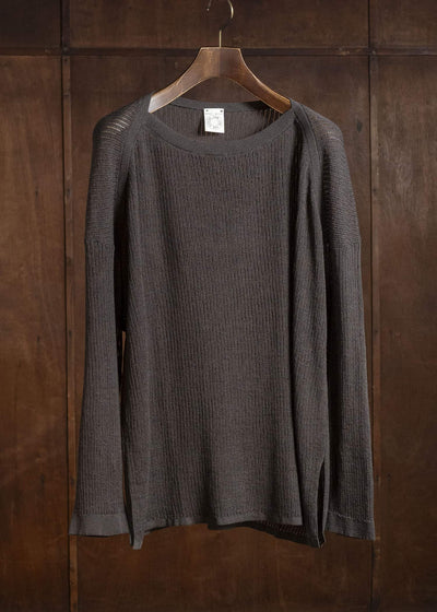 JAN-JAN VAN ESSCHE KNIT#76 LONG SLEEVE BOAT NECK MESH KNIT Linen Cotton Mesh | Brown