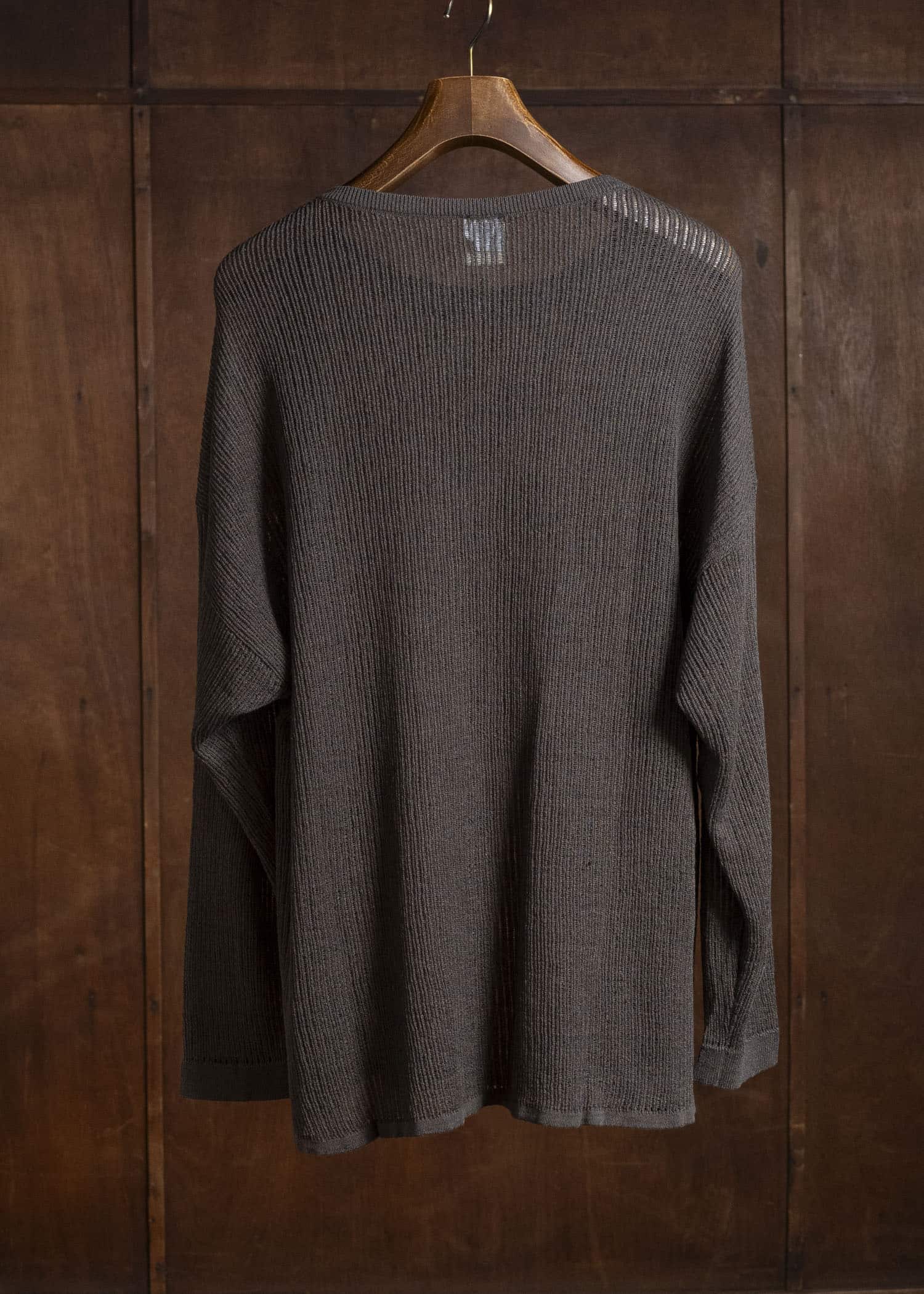 JAN-JAN VAN ESSCHE KNIT#76 LONG SLEEVE BOAT NECK MESH KNIT Linen Cotton Mesh | Brown