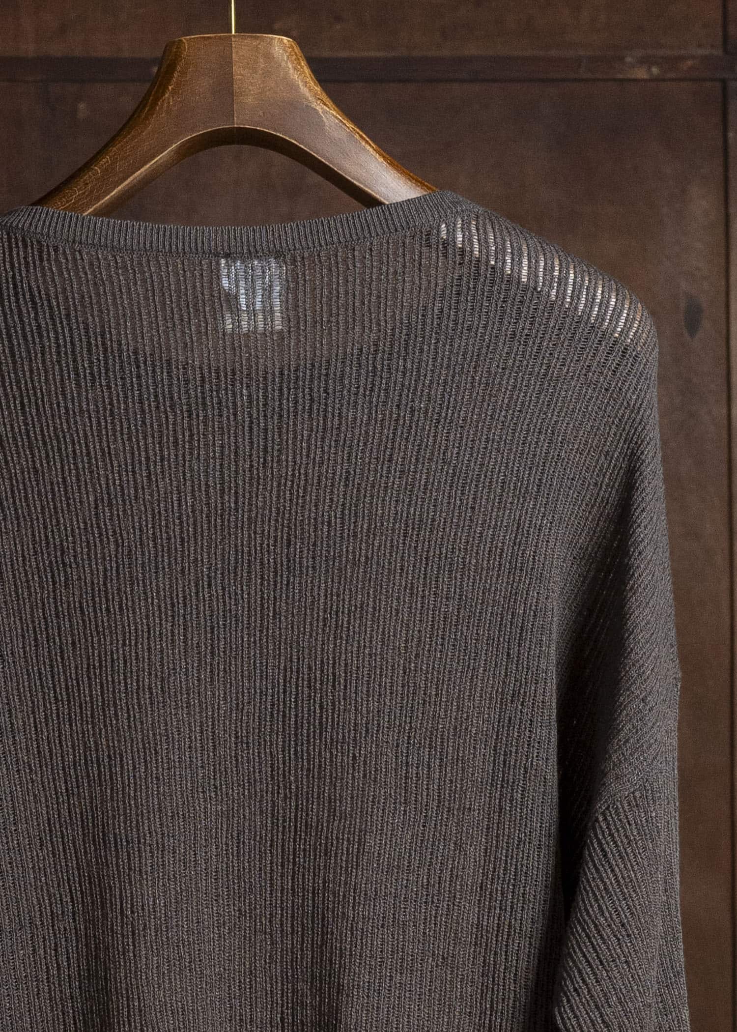 JAN-JAN VAN ESSCHE KNIT#76 LONG SLEEVE BOAT NECK MESH KNIT Linen Cotton Mesh | Brown