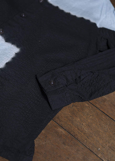 SUZUSAN Cotton Broad Hooded Jacket Madara Shibori 4066C-317-Black - Mist Blue