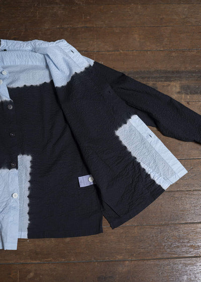 SUZUSAN Cotton Broad Hooded Jacket Madara Shibori 4066C-317-Black - Mist Blue