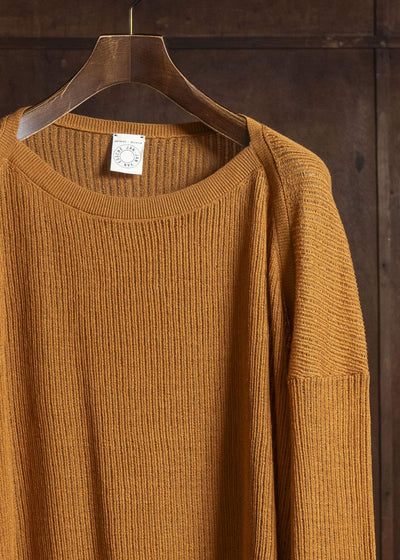 KNIT#76 LONG SLEEVE BOAT NECK MESH KNIT Linen Cotton Mesh | Orange