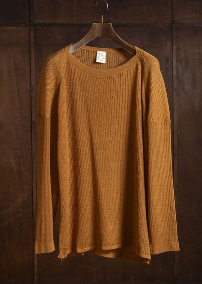 KNIT#76 LONG SLEEVE BOAT NECK MESH KNIT Linen Cotton Mesh | Orange