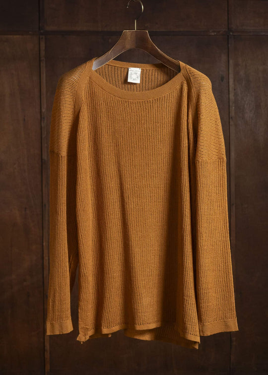 KNIT#76 LONG SLEEVE BOAT NECK MESH KNIT Linen Cotton Mesh | Orange
