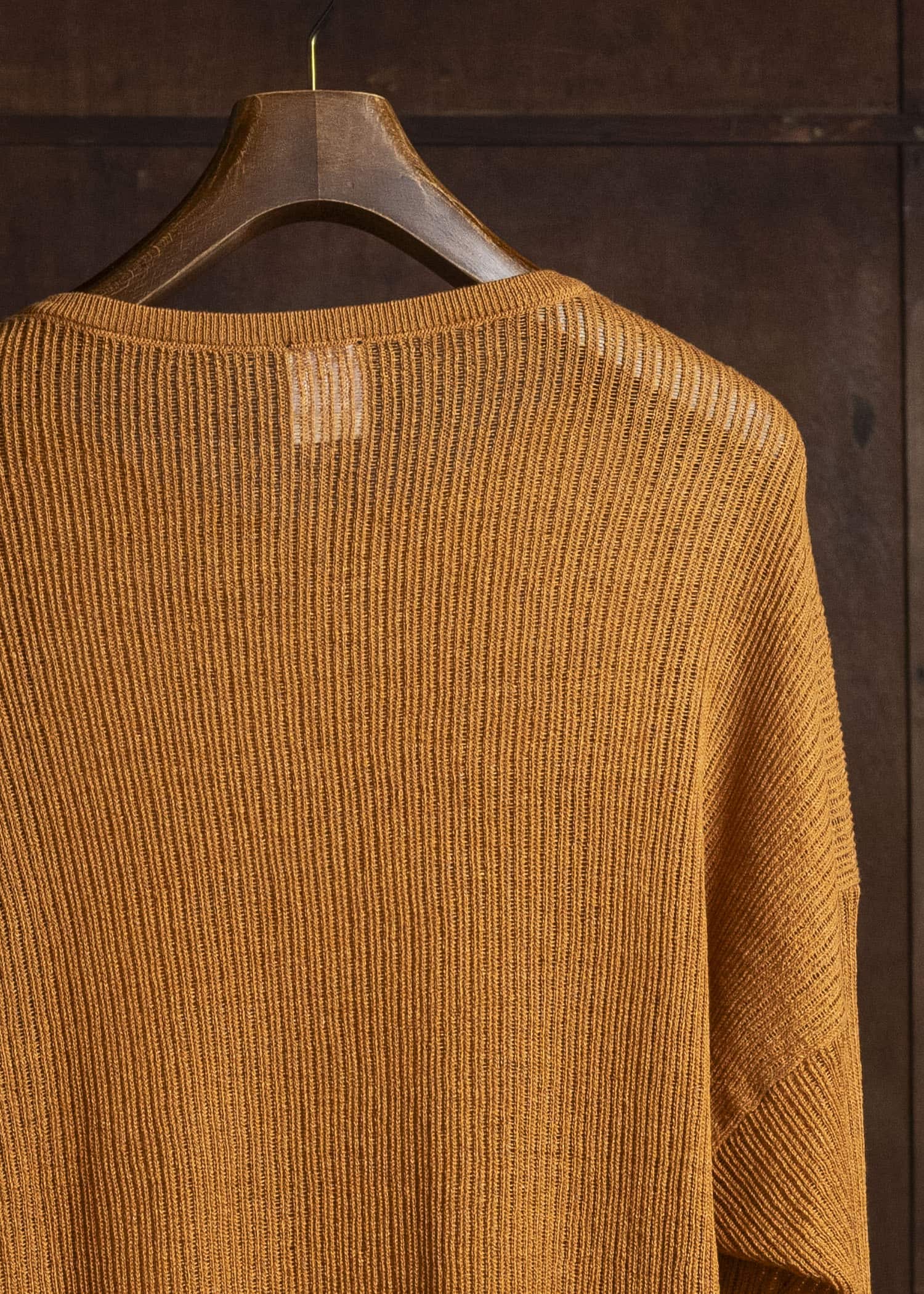 KNIT#76 LONG SLEEVE BOAT NECK MESH KNIT Linen Cotton Mesh | Orange