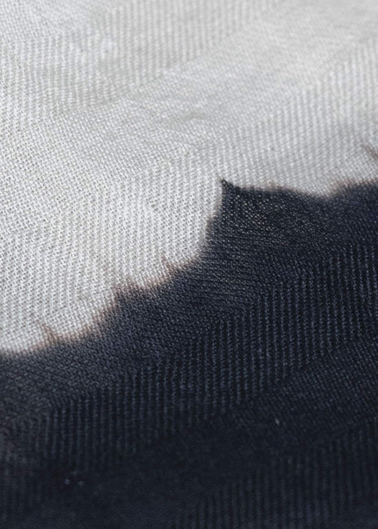 SUZUSAN Herringbone Sea Island Cotton Woven Shawl Boushi Shibori Block 0044C-317-Black - Natural White